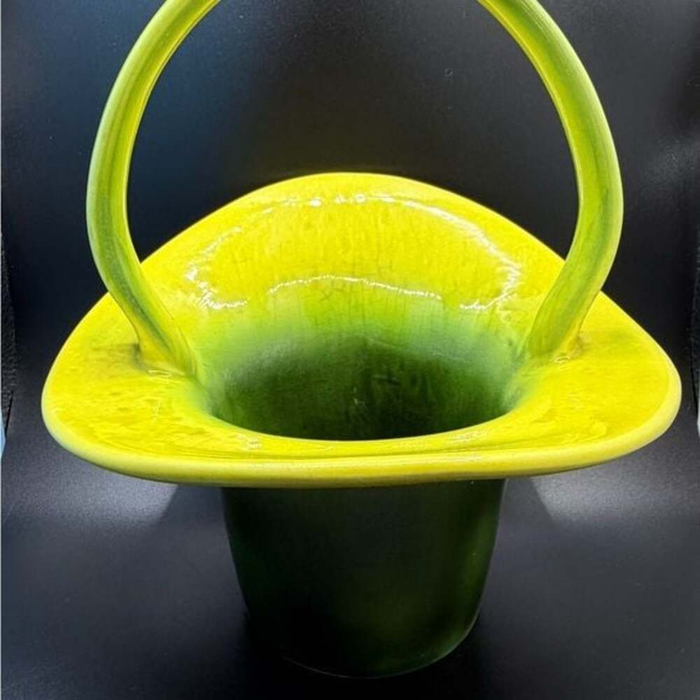 Hull Vintage MCM Vibrant Green and Yellow Ceramic Basket